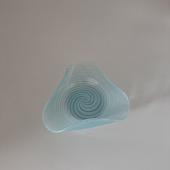 Murano Glass Spiral Design Pin Dish Blue Clear Glass Home Decor - Picture 13 of 14